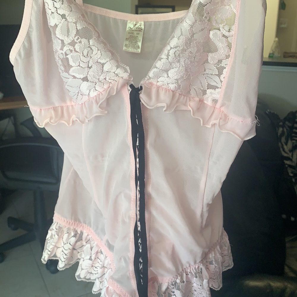 Jolie sexy lace lingerie pink corset top size M with matching panties - Picture 9 of 13